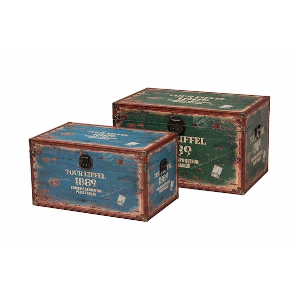 Baxton Studio Sabeen Vintage Parisian Faux Leather and Wood 2-Piece Storage Trunk Set 246-13723-ZORO - main